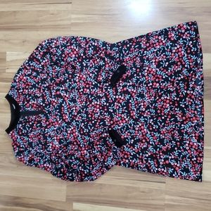 LOFT black print shift dress V cutout velvet trim